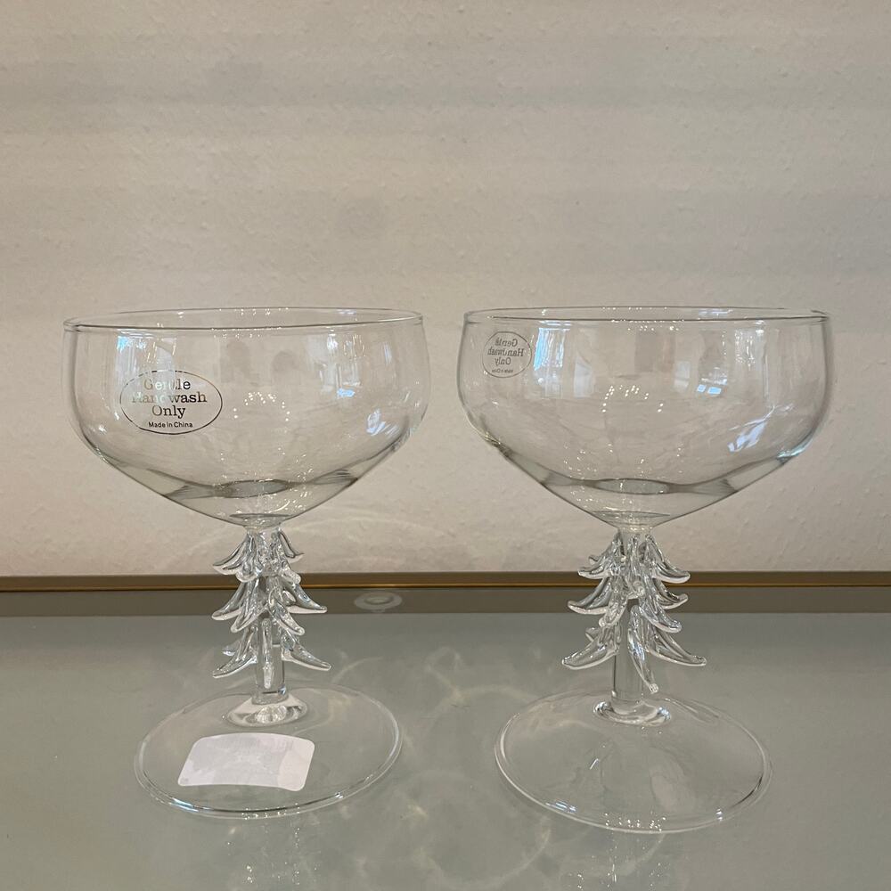 Christmas Tree Coupe Wine Glass Set of 2 Holiday Glam Barware New - Picture 6 of 10